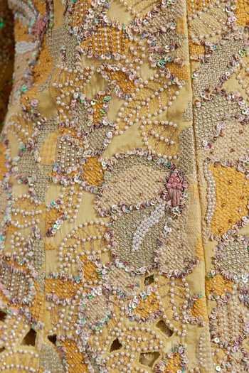 Kavita Bhartia Yellow Organza V-neck Hand Embellished Jacket And Skirt Set at Aza Fashions Kavita Bhartia_Yellow Organza V-neck Hand Embellished Jacket And Skirt Set _at_Aza_Fashions