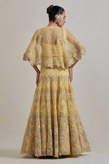 Kavita Bhartia Hand Embellished Organza Cape & Skirt Set 