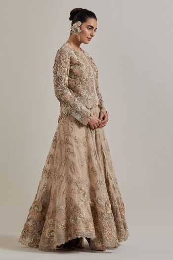 Buy Kavita Bhartia Pink Organza, Net Round Neck Hand Embellished Jacket And Skirt Set Online at Aza Fashions Buy_Kavita Bhartia_Pink Organza, Net Round Neck Hand Embellished Jacket And Skirt Set _Online_at_Aza_Fashions