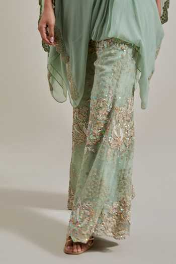 Kavita Bhartia_Green Organza, Chiffon Embroidery, Sequins, Hand Embellishment Top And Palazzo Set _Online_at_Aza_Fashions