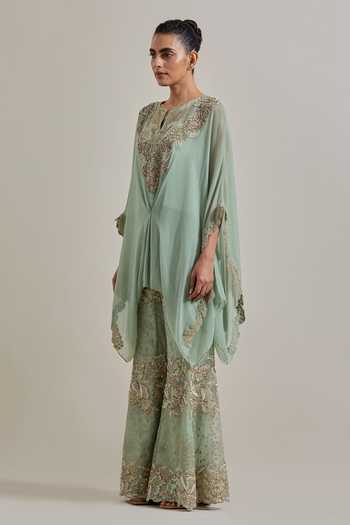 Buy_Kavita Bhartia_Green Organza, Chiffon Embroidery, Sequins, Hand Embellishment Top And Palazzo Set _Online_at_Aza_Fashions