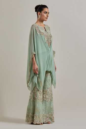Shop_Kavita Bhartia_Green Organza, Chiffon Embroidery, Sequins, Hand Embellishment Top And Palazzo Set _Online_at_Aza_Fashions