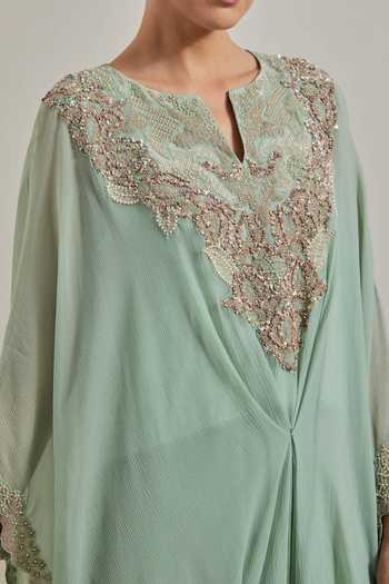 Kavita Bhartia_Green Organza, Chiffon Embroidery, Sequins, Hand Embellishment Top And Palazzo Set _at_Aza_Fashions