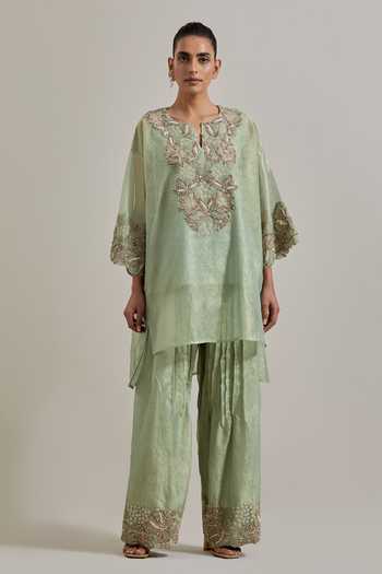 Buy Kavita Bhartia Green Tissue Keyhole Neck Hand Embellished Kurta And Pant Set Online at Aza Fashions Buy_Kavita Bhartia_Green Tissue Keyhole Neck Hand Embellished Kurta And Pant Set _Online_at_Aza_Fashions