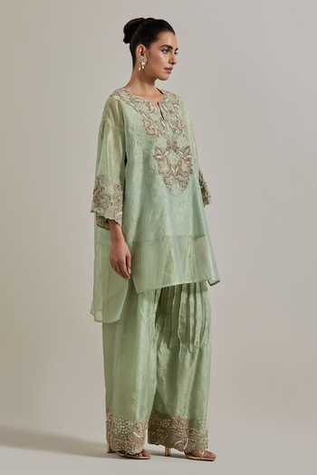 Shop Kavita Bhartia Green Tissue Keyhole Neck Hand Embellished Kurta And Pant Set Online at Aza Fashions Shop_Kavita Bhartia_Green Tissue Keyhole Neck Hand Embellished Kurta And Pant Set _Online_at_Aza_Fashions