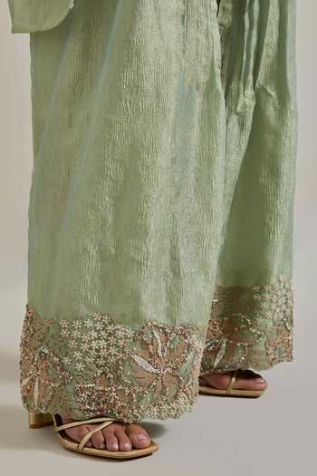 Kavita Bhartia Green Tissue Keyhole Neck Hand Embellished Kurta And Pant Set at Aza Fashions Kavita Bhartia_Green Tissue Keyhole Neck Hand Embellished Kurta And Pant Set _at_Aza_Fashions