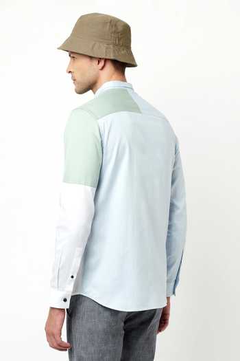 Lacquer Embassy Blue 100% Cotton Leaf Azul Colorblock Shirt Online at Aza Fashions Lacquer Embassy_Blue 100% Cotton Leaf Azul Colorblock Shirt _Online_at_Aza_Fashions