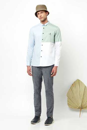 Buy Lacquer Embassy Blue 100% Cotton Leaf Azul Colorblock Shirt Buy_Lacquer Embassy_Blue 100% Cotton Leaf Azul Colorblock Shirt