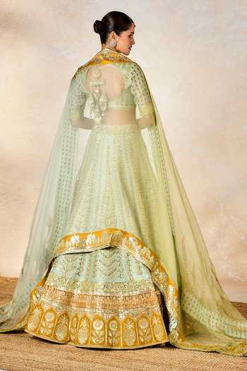 Shop Masaba Green , Organza, Viscose Kashni Embellished Bridal Lehenga Set at Aza Fashions Shop_Masaba_Green , Organza, Viscose Kashni Embellished Bridal Lehenga Set _at_Aza_Fashions