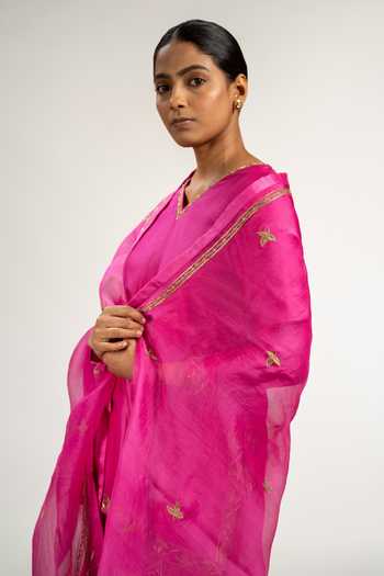 Buy KAJAL AGRAWAL Pink Silk, , Silk, Organza V-neck Handwoven Kurta Set Online at Aza Fashions Buy_KAJAL AGRAWAL_Pink Silk, , Silk, Organza V-neck Handwoven Kurta Set _Online_at_Aza_Fashions