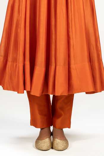 Shop KAJAL AGRAWAL Orange Chanderi Silk, Organza Round Neck Handwoven Anarkali Set Online at Aza Fashions Shop_KAJAL AGRAWAL_Orange Chanderi Silk, Organza Round Neck Handwoven Anarkali Set _Online_at_Aza_Fashions