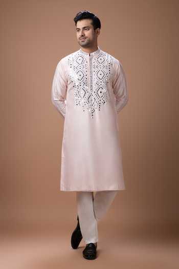 Priyanka Haralalka Pink Silk, Cotton Mirror Work Kurta And Pyjama Set at Aza Fashions Priyanka Haralalka_Pink Silk, Cotton Mirror Work Kurta And Pyjama Set _at_Aza_Fashions