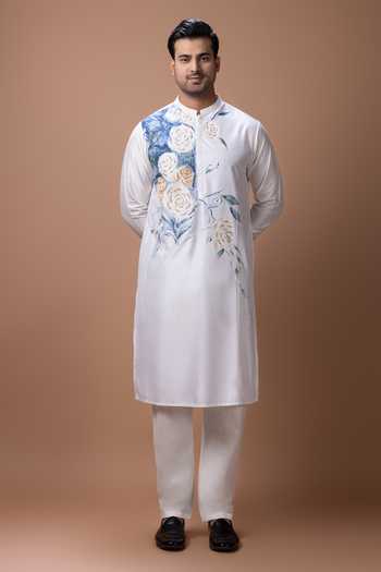 Buy Priyanka Haralalka Off White Silk, Cotton Hand Painted And Embroidered Kurta Set Online at Aza Fashions Buy_Priyanka Haralalka_Off White Silk, Cotton Hand Painted And Embroidered Kurta Set _Online_at_Aza_Fashions