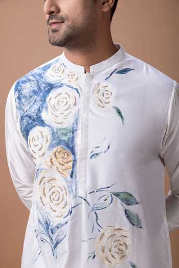 Buy Priyanka Haralalka Off White Silk, Cotton Hand Painted And Embroidered Kurta Set Buy_Priyanka Haralalka_Off White Silk, Cotton Hand Painted And Embroidered Kurta Set