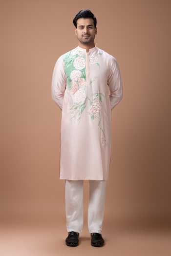 Priyanka Haralalka Pink Silk, Cotton Hand Painted And Embroidered Kurta Set at Aza Fashions Priyanka Haralalka_Pink Silk, Cotton Hand Painted And Embroidered Kurta Set _at_Aza_Fashions