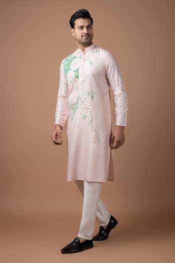 Buy Priyanka Haralalka Pink Silk, Cotton Hand Painted And Embroidered Kurta Set Buy_Priyanka Haralalka_Pink Silk, Cotton Hand Painted And Embroidered Kurta Set