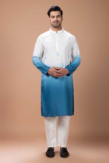 Priyanka Haralalka Blue Silk, Cotton Embroidered Kurta And Pyjama Set Online at Aza Fashions Priyanka Haralalka_Blue Silk, Cotton Embroidered Kurta And Pyjama Set _Online_at_Aza_Fashions