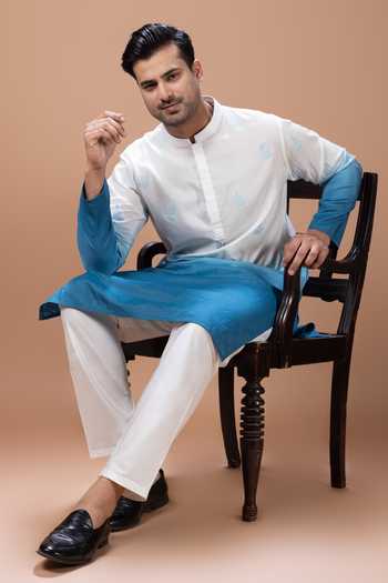 Shop Priyanka Haralalka Blue Silk, Cotton Embroidered Kurta And Pyjama Set Online at Aza Fashions Shop_Priyanka Haralalka_Blue Silk, Cotton Embroidered Kurta And Pyjama Set _Online_at_Aza_Fashions