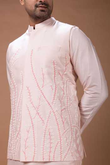 Priyanka Haralalka_Pink Silk, Cotton Bundi Kurta Set _Online_at_Aza_Fashions