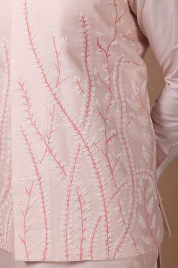 Buy_Priyanka Haralalka_Pink Silk, Cotton Bundi Kurta Set _Online_at_Aza_Fashions
