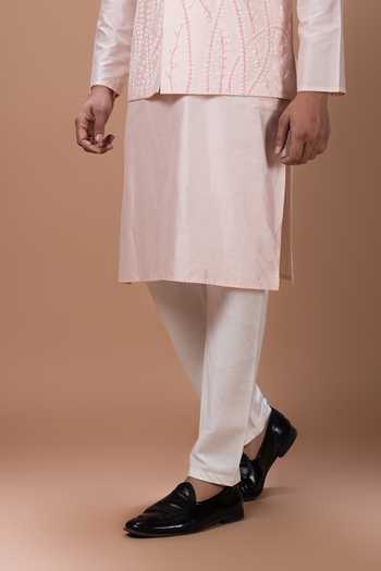 Shop_Priyanka Haralalka_Pink Silk, Cotton Bundi Kurta Set _Online_at_Aza_Fashions