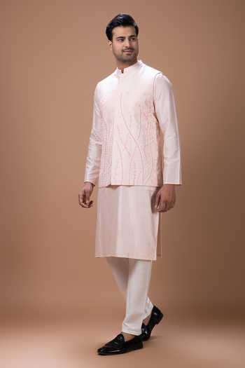 Buy_Priyanka Haralalka_Pink Silk, Cotton Bundi Kurta Set 