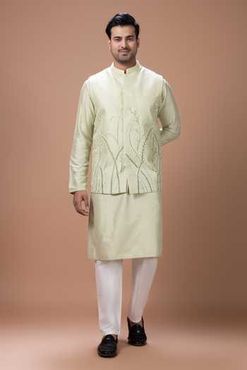 Priyanka Haralalka Hand Painted Leaf Bundi Kurta Set 