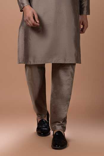Buy_Priyanka Haralalka_Grey Silk, Cotton Kurta And Pyjama Set _Online_at_Aza_Fashions