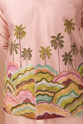 Buy Priyanka Haralalka Pink Silk, Cotton Embroidery Kurta Set With Bundi Online at Aza Fashions Buy_Priyanka Haralalka_Pink Silk, Cotton Embroidery Kurta Set With Bundi _Online_at_Aza_Fashions