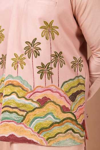 Shop Priyanka Haralalka Pink Silk, Cotton Embroidery Kurta Set With Bundi Online at Aza Fashions Shop_Priyanka Haralalka_Pink Silk, Cotton Embroidery Kurta Set With Bundi _Online_at_Aza_Fashions