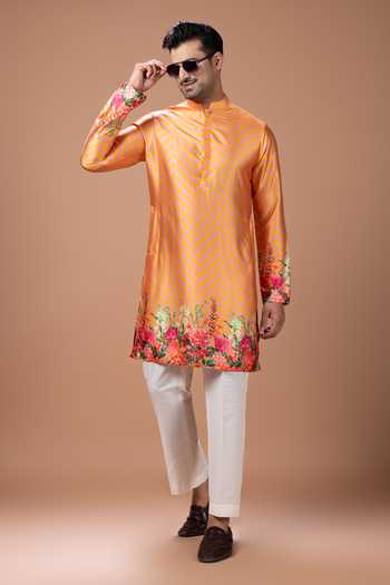 Buy Priyanka Haralalka Orange Satin Printed Kurta And Pyjama Set Online at Aza Fashions Buy_Priyanka Haralalka_Orange Satin Printed Kurta And Pyjama Set _Online_at_Aza_Fashions