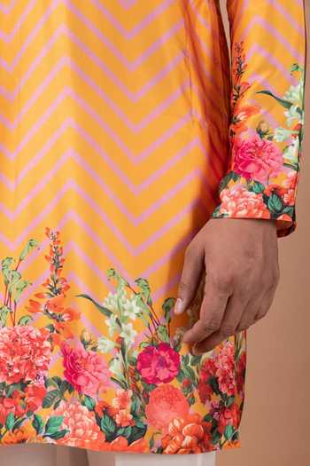Shop Priyanka Haralalka Orange Satin Printed Kurta And Pyjama Set Online at Aza Fashions Shop_Priyanka Haralalka_Orange Satin Printed Kurta And Pyjama Set _Online_at_Aza_Fashions