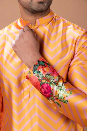Priyanka Haralalka Orange Satin Printed Kurta And Pyjama Set at Aza Fashions Priyanka Haralalka_Orange Satin Printed Kurta And Pyjama Set _at_Aza_Fashions