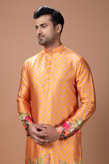 Buy Priyanka Haralalka Orange Satin Printed Kurta And Pyjama Set Buy_Priyanka Haralalka_Orange Satin Printed Kurta And Pyjama Set