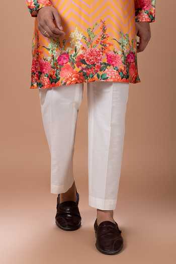 Shop Priyanka Haralalka Orange Satin Printed Kurta And Pyjama Set Shop_Priyanka Haralalka_Orange Satin Printed Kurta And Pyjama Set