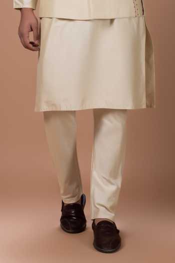Priyanka Haralalka Beige Silk, Cotton Embroidery, Thread Embroidery, Machine Kurta Set With Bundi Online at Aza Fashions Priyanka Haralalka_Beige Silk, Cotton Embroidery, Thread Embroidery, Machine Kurta Set With Bundi _Online_at_Aza_Fashions