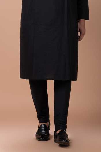 Priyanka Haralalka_Black Silk, Cotton Embroidery, Zari Bundi Kurta Set _Online_at_Aza_Fashions