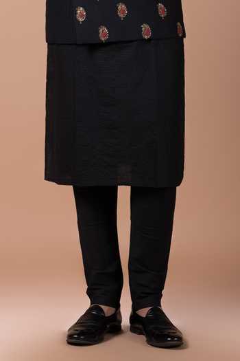 Priyanka Haralalka_Black Silk, Cotton Nehru Jacket And Kurta Set _Online_at_Aza_Fashions