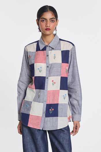 Payal Pratap Thistle Patchwork Handloom Cotton Shirt 
