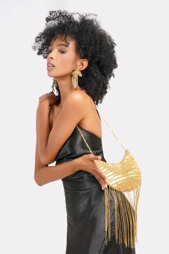 Shop_APT FOREVER_Gold Twirl And Tassel Clutch Bag _Online_at_Aza_Fashions