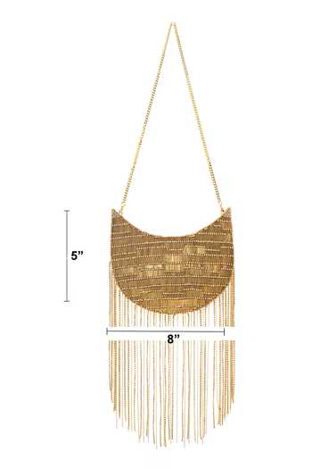 APT FOREVER_Gold Twirl And Tassel Clutch Bag _at_Aza_Fashions