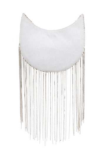 APT FOREVER_Silver Twirl And Tassel Clutch Bag _at_Aza_Fashions