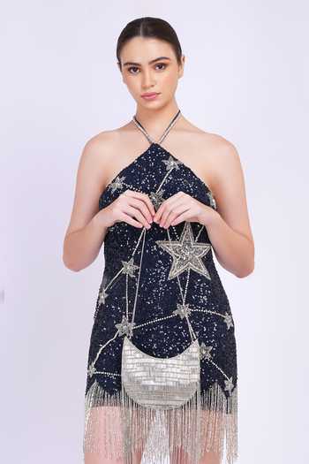 Shop_APT FOREVER_Silver Twirl And Tassel Clutch Bag 