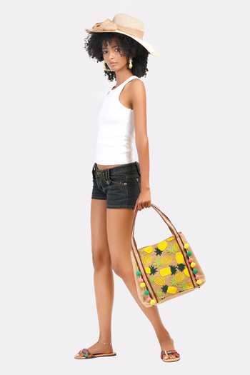 Shop APT FOREVER Beige Tropical Pineapple Tote Bag Online at Aza Fashions Shop_APT FOREVER_Beige Tropical Pineapple Tote Bag _Online_at_Aza_Fashions