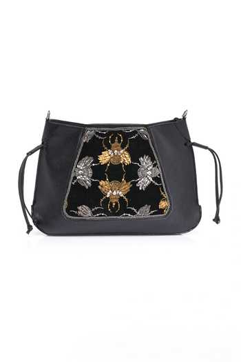 Shop_APT FOREVER_Black Velvet Sting Cross Body Bag _Online_at_Aza_Fashions