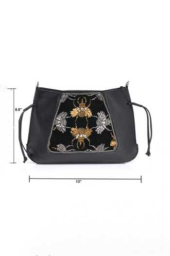 APT FOREVER_Black Velvet Sting Cross Body Bag _at_Aza_Fashions