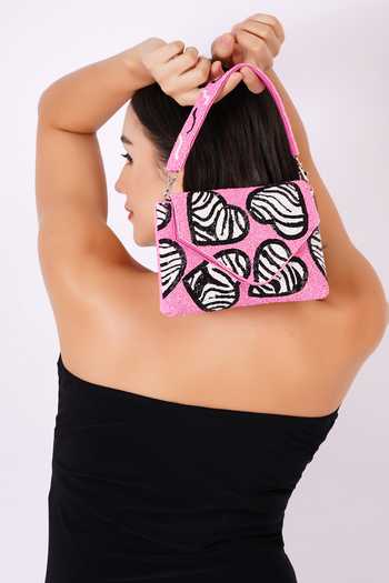 APT FOREVER_Pink Zebra Heart Clutch _at_Aza_Fashions
