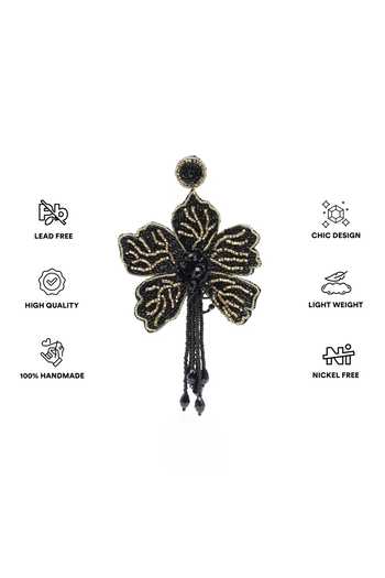 APT FOREVER Black Flora Fleur Embroidered Earrings Online at Aza Fashions APT FOREVER_Black Flora Fleur Embroidered Earrings _Online_at_Aza_Fashions