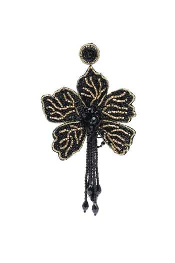Shop APT FOREVER Black Flora Fleur Embroidered Earrings Online at Aza Fashions Shop_APT FOREVER_Black Flora Fleur Embroidered Earrings _Online_at_Aza_Fashions