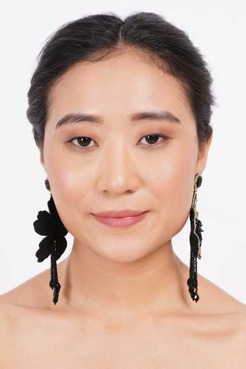 APT FOREVER Black Flora Fleur Embroidered Earrings at Aza Fashions APT FOREVER_Black Flora Fleur Embroidered Earrings _at_Aza_Fashions